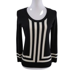 Banana Republic Black Cream Stripe Long Sleeve Sweater Women  S Knit Top pilling